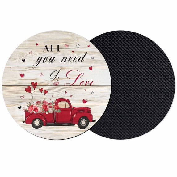 Valentine's Day Coasters Set of 2, Absorbent Coasters for Drinks, Love Heart Roses Romantic Wooden Coaster for Desk Coffee Table Protection, Home Decor House Warming Gifts 4"