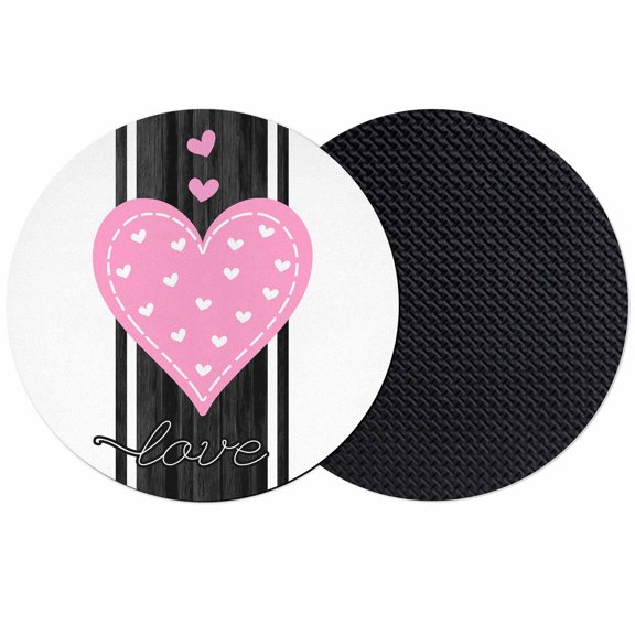 Valentine's Day Coasters Set of 2, Absorbent Coasters for Drinks, Pink Love Hearts Romantic Black Striped Coaster for Desk Coffee Table Protection, Home Decor House Warming Gifts 4"
