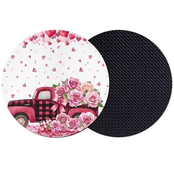 Valentine's Day Coasters Set of 2, Absorbent Coasters for Drinks, Pink Love Roses Truck Romantic White Coaster for Desk Coffee Table Protection, Home Decor House Warming Gifts 4"