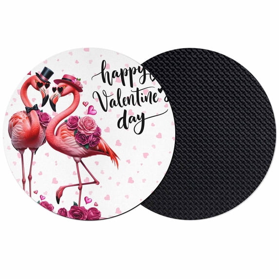 Valentine's Day Coasters Set of 2, Absorbent Coasters for Drinks, Red Flamingos Roses Love Romance White Coaster for Desk Coffee Table Protection, Home Decor House Warming Gifts 4"