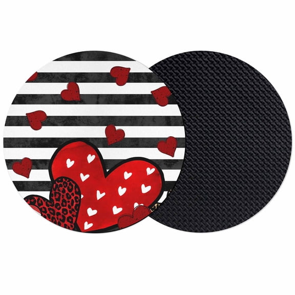 Valentine's Day Coasters Set of 2, Absorbent Coasters for Drinks, Red Love Hearts Black Striped Romantic Coaster for Desk Coffee Table Protection, Home Decor House Warming Gifts 4"