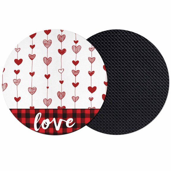 Valentine's Day Coasters Set of 2, Absorbent Coasters for Drinks, Red Love Hearts Plaid Watercolor Coaster for Desk Coffee Table Protection, Home Decor House Warming Gifts 4"