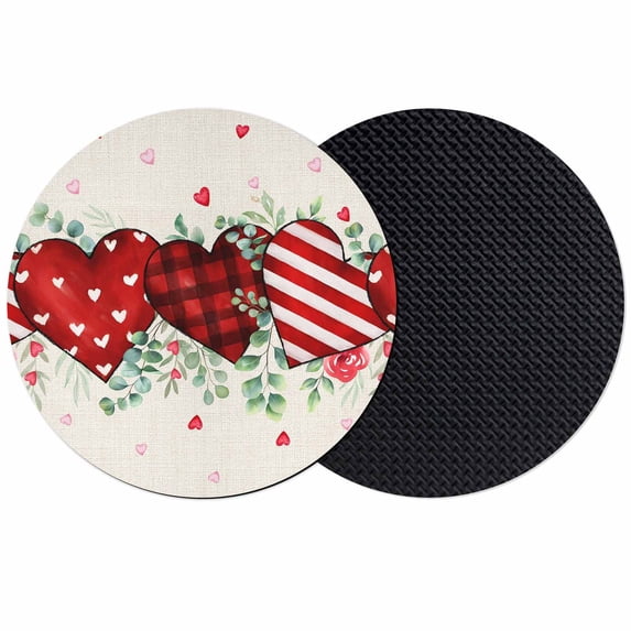 Valentine's Day Coasters Set of 2, Absorbent Coasters for Drinks, Red Strip Plaid Love Eucalyptus Beige Burlap Coaster for Desk Coffee Table Protection, Home Decor House Warming Gifts 4"