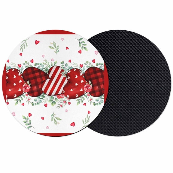 Valentine's Day Coasters Set of 2, Absorbent Coasters for Drinks, Red Strip Plaid Love Eucalyptus Romantic Coaster for Desk Coffee Table Protection, Home Decor House Warming Gifts 4"