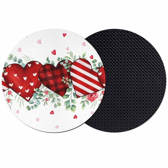Valentine's Day Coasters Set of 2, Absorbent Coasters for Drinks, Red Strip Plaid Love Eucalyptus Watercolor Coaster for Desk Coffee Table Protection, Home Decor House Warming Gifts 4"
