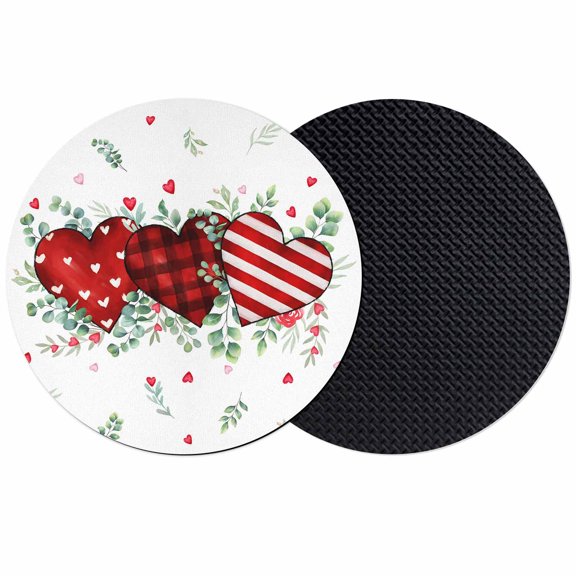 Valentine's Day Coasters Set of 2, Absorbent Coasters for Drinks, Red Striped Checked Love Eucalyptus Coaster for Desk Coffee Table Protection, Home Decor House Warming Gifts 4"