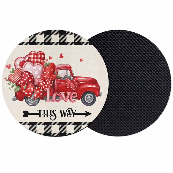 Valentine's Day Coasters Set of 2, Absorbent Coasters for Drinks, Red Truck Loves Buffalo Plaid Romantic Beige Coaster for Desk Coffee Table Protection, Home Decor House Warming Gifts 4"