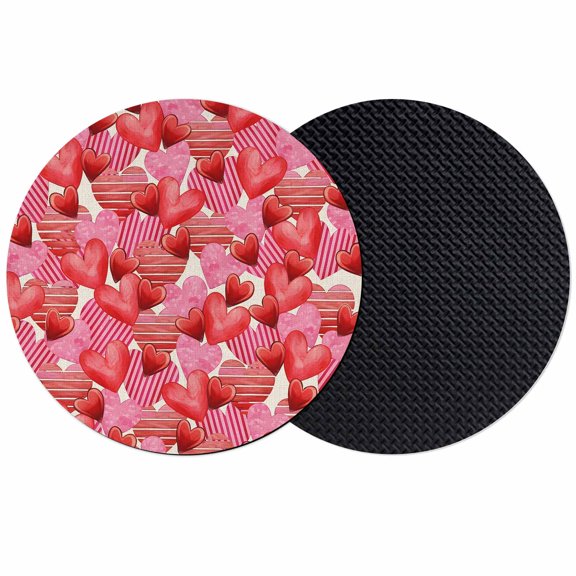 Valentine's Day Coasters Set of 2, Absorbent Coasters for Drinks, Romantic Farmhouse Red Pink Striped Love Coaster for Desk Coffee Table Protection, Home Decor House Warming Gifts 4"