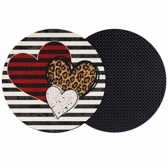 Valentine's Day Coasters Set of 2, Absorbent Coasters for Drinks, Romantic Love Heart Black Striped Rustic Coaster for Desk Coffee Table Protection, Home Decor House Warming Gifts 4"