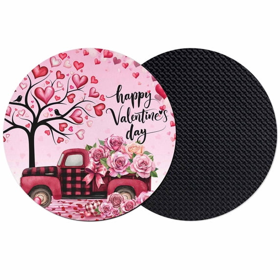 Valentine's Day Coasters Set of 2, Absorbent Coasters for Drinks, Romantic Love Tree Branch Truck Roses Ombre Pink Coaster for Desk Coffee Table Protection, Home Decor House Warming Gifts 4"