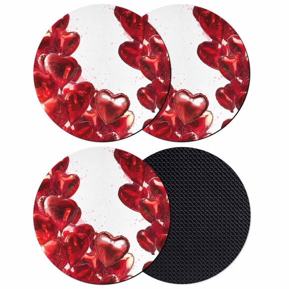 Valentine's Day Coasters Set of 4, Absorbent Coasters for Drinks, Dark Red Love Heart Ballons Romantic Coaster for Desk Coffee Table Protection, Home Decor House Warming Gifts 4"