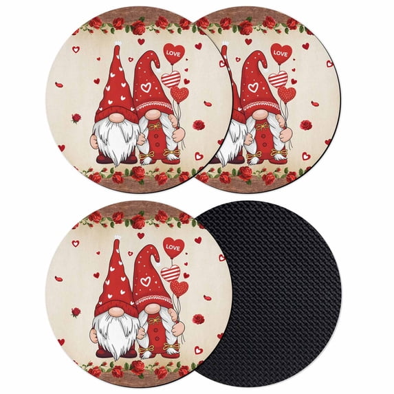 Valentine's Day Coasters Set of 4, Absorbent Coasters for Drinks, Farmhouse Gnomes Love Red Rose Wooden Coaster for Desk Coffee Table Protection, Home Decor House Warming Gifts 4"