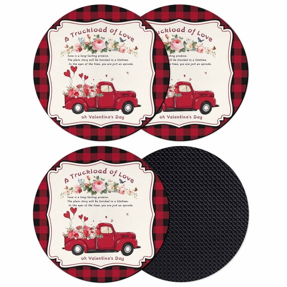 Valentine's Day Coasters Set of 4, Absorbent Coasters for Drinks, Floral Love Heart Romantic Roses Plaid Coaster for Desk Coffee Table Protection, Home Decor House Warming Gifts 4"