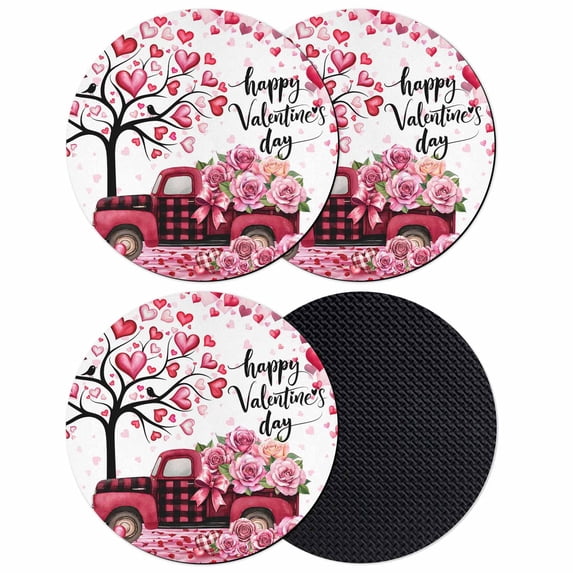 Valentine's Day Coasters Set of 4, Absorbent Coasters for Drinks, Love Tree Branch Truck Roses Romantic Coaster for Desk Coffee Table Protection, Home Decor House Warming Gifts 4"