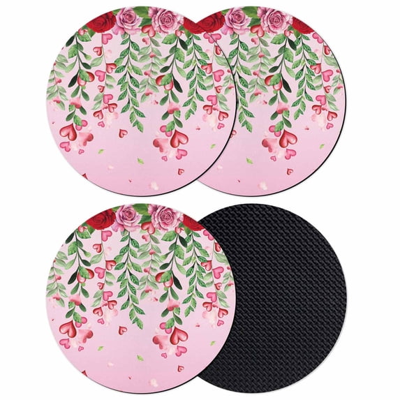 Valentine's Day Coasters Set of 4, Absorbent Coasters for Drinks, Pink Red Roses Love Heart Eucalyptus Gradient Coaster for Desk Coffee Table Protection, Home Decor House Warming Gifts 4"