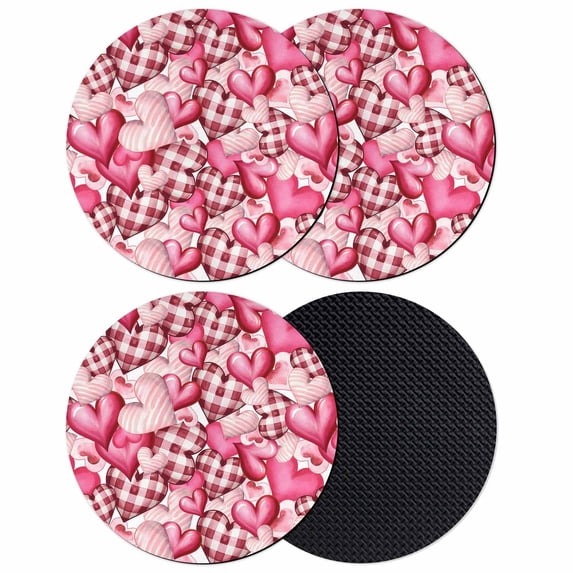 Valentine's Day Coasters Set of 4, Absorbent Coasters for Drinks, Pink Romantic Love Checkered Buffalo Coaster for Desk Coffee Table Protection, Home Decor House Warming Gifts 4"