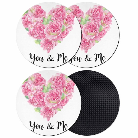 Valentine's Day Coasters Set of 4, Absorbent Coasters for Drinks, Pink Roses Love Heart Romantic Coaster for Desk Coffee Table Protection, Home Decor House Warming Gifts 4"