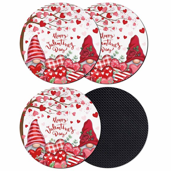 Valentine's Day Coasters Set of 4, Absorbent Coasters for Drinks, Red Gnomes Love Heart Eucalyptus Romantic Coaster for Desk Coffee Table Protection, Home Decor House Warming Gifts 4"