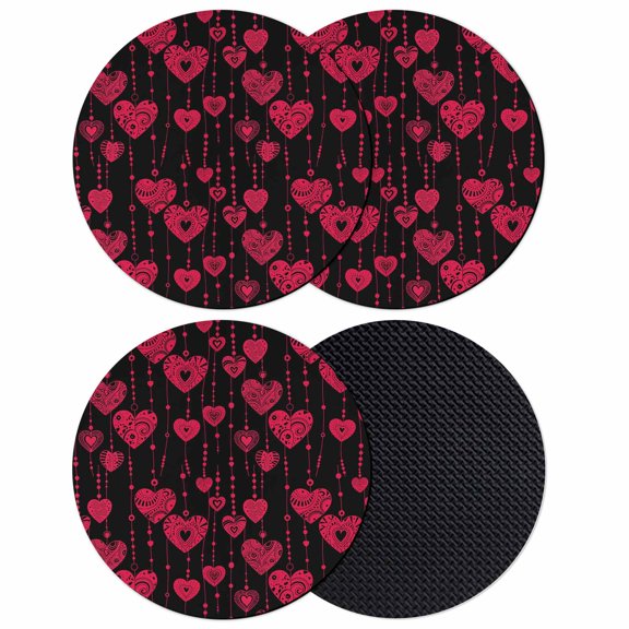 Valentine's Day Coasters Set of 4, Absorbent Coasters for Drinks, Red Heart Love Rustic Retro Black Coaster for Desk Coffee Table Protection, Home Decor House Warming Gifts 4"