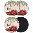 thumbnail image 1 of Valentine's Day Coasters Set of 4, Absorbent Coasters for Drinks, Red Plaid Truck Love Roses Leaves Beige Coaster for Desk Coffee Table Protection, Home Decor House Warming Gifts 4", 1 of 8