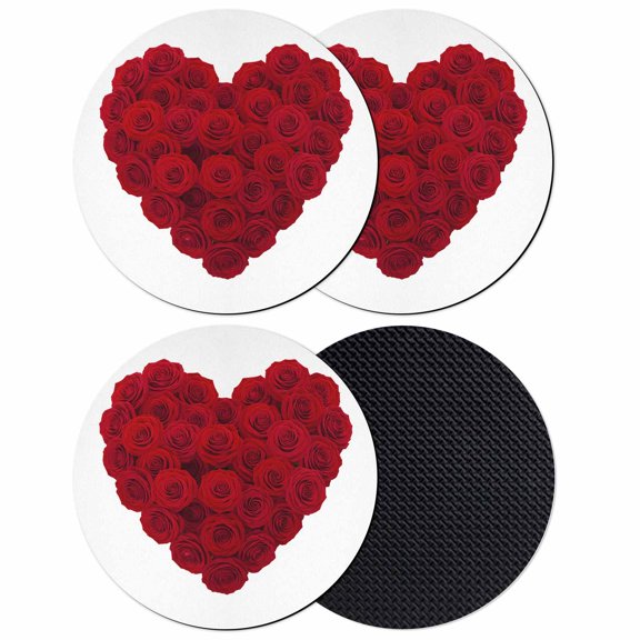 Valentine's Day Coasters Set of 4, Absorbent Coasters for Drinks, Red Roses Love Hearts Romantic Watercolor Coaster for Desk Coffee Table Protection, Home Decor House Warming Gifts 4"