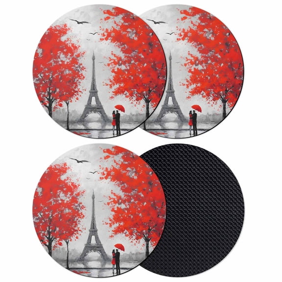 Valentine's Day Coasters Set of 4, Absorbent Coasters for Drinks, Romantic Couples Rainy Red Flowers Birds Coaster for Desk Coffee Table Protection, Home Decor House Warming Gifts 4"