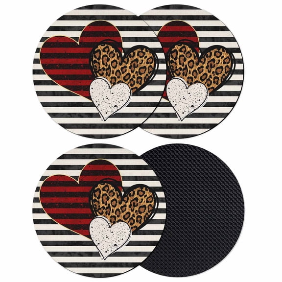 Valentine's Day Coasters Set of 4, Absorbent Coasters for Drinks, Romantic Love Heart Black Striped Rustic Coaster for Desk Coffee Table Protection, Home Decor House Warming Gifts 4"