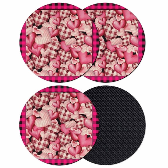Valentine's Day Coasters Set of 4, Absorbent Coasters for Drinks, Romantic Love Pink Plaid Beige Vintage Coaster for Desk Coffee Table Protection, Home Decor House Warming Gifts 4"