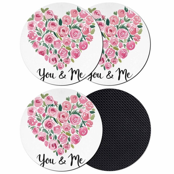 Valentine's Day Coasters Set of 4, Absorbent Coasters for Drinks, Romantic Pink Roses Love Heart Flowers Coaster for Desk Coffee Table Protection, Home Decor House Warming Gifts 4"