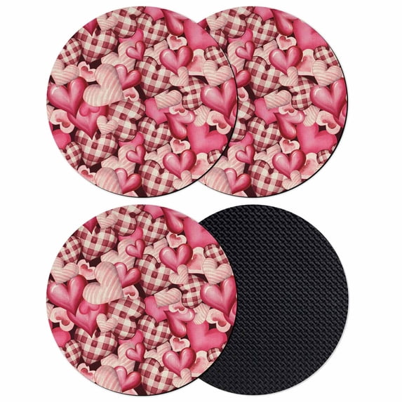 Valentine's Day Coasters Set of 4, Absorbent Coasters for Drinks, Romantic Watercolor Love Pink Plaid Beige Coaster for Desk Coffee Table Protection, Home Decor House Warming Gifts 4"