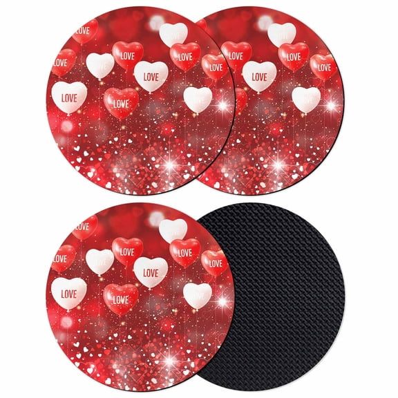 Valentine's Day Coasters Set of 4, Absorbent Coasters for Drinks, Watercolor Fantasy Love Heart Balloons Coaster for Desk Coffee Table Protection, Home Decor House Warming Gifts 4"