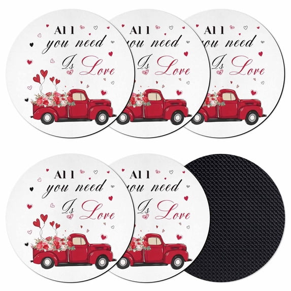 Valentine's Day Coasters Set of 6, Absorbent Coasters for Drinks, Love Heart Roses Romantic Modern Art Coaster for Desk Coffee Table Protection, Home Decor House Warming Gifts 4"