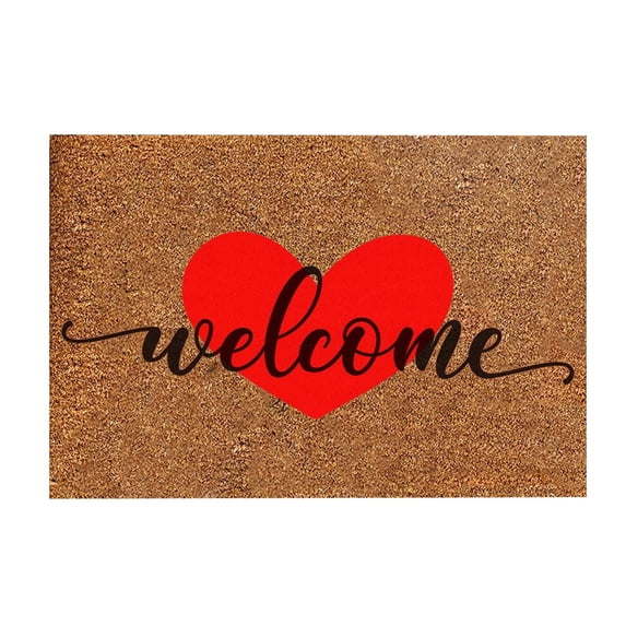 Valentine's Day Coir Doormat, Artificial Red Love Heart Welcome Mat Non-Slip Floor Mat Entrance Door Rugs for Indoor Outdoor Home Bathroom Decor, 16 x 24 Inch, 2 Pack