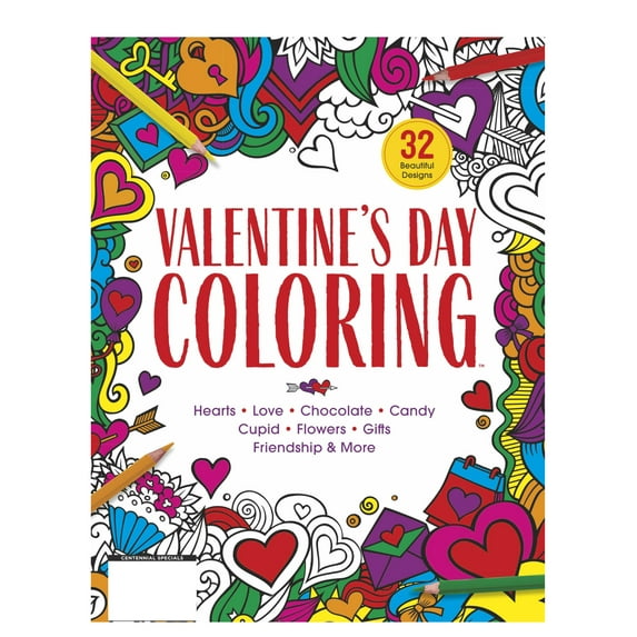 Valentine's Day Coloring Book - 32 Beautiful Designs with Hearts, Love, Chocolate, Candy, Cupid, Flowers, Gifts, Friendships  More!