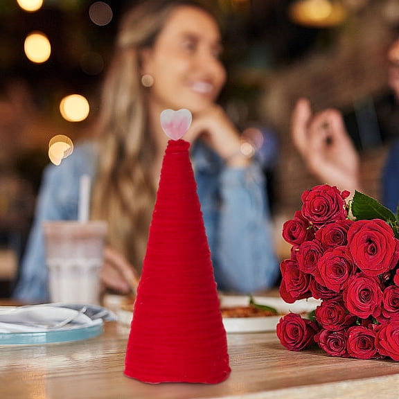 Valentine's Day Cone Tree Decorations Set-Artificial Yarn Wrapped Mini Trees with Heart Decor, Valentine's Day Tabletop Tree for Farmhouse Indoor Home Kitchen Decor