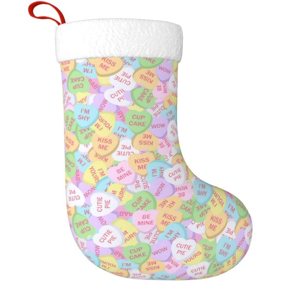 Valentine's Day Conversation Candy Heart Christmas Stockings for Women Men Kids Soft Plush Xmas Stocking for Party Decorations Tree Decor Gifts