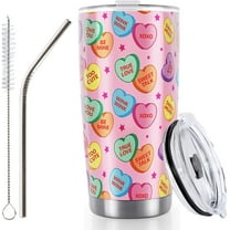 Valentine''s Day Conversation Heart Tumbler Stainless Steel Travel Tumbler with Lid Straw Brush Candy Heart Coffee Mug Cup For Anniversary Women Girlfriend Wife