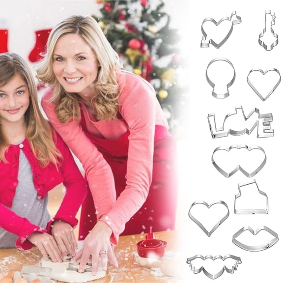 Valentine's Day Cookie Molds Set of 10, Stainless Steel Cake and Cookie Cutters for Holiday Parties and Baking