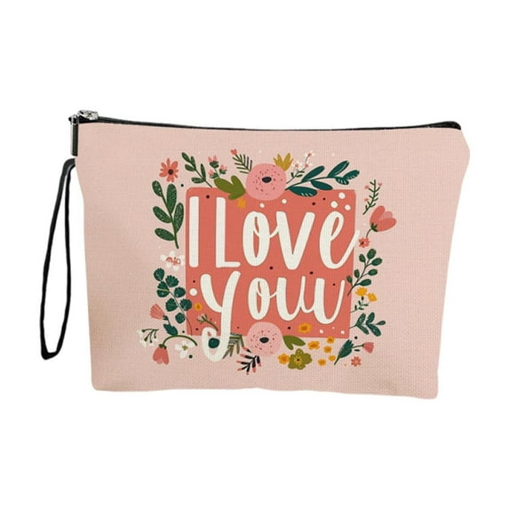 Valentine’s Day Cosmetic Bag Lipstick Bag, 10x6.7 Inch Flowers & Hearts Printed Portable Zipper Cute Stocking Stuffer Present