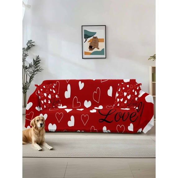 Valentine's Day Couch Cover Sofa Covers 3 Cushion Sectional Couch, Valentines Red Love Heats Romantic Washable Sofa Covers Slipcover Sectional Sofa Cover, Furniture Protector 71"x150"