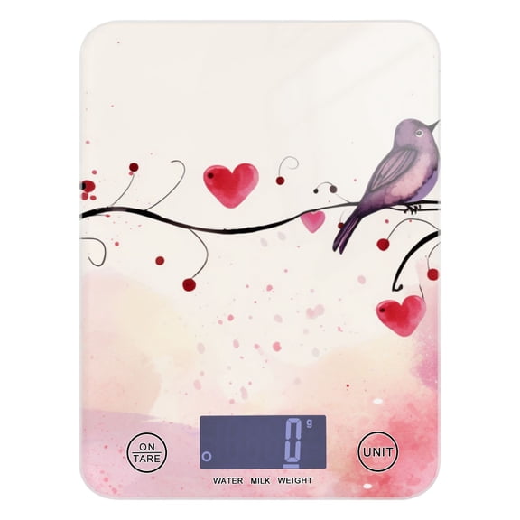 Valentine's Day Couple Birds Food Scale Digital Kitchen Scale Waterproof Tempered Glass Tare Function 11 lb for Baking Cooking Meal Prep