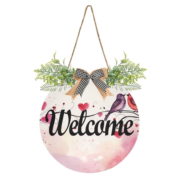 Valentine's Day Couple Birds Welcome Sign for Front Door Wreath Door Sign for Farmhouse Porch Decoration Indoor Outdoor