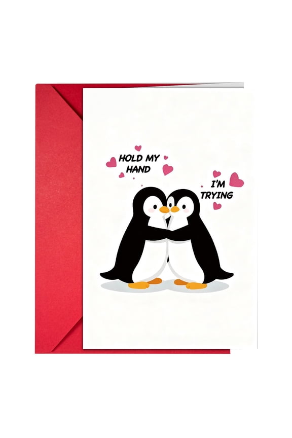 Valentine's Day Couple Card, Adorable Penguin/Cat/Dog Greeting Card Designs, Handwritten Love Cards, Cute Animal Theme Cards