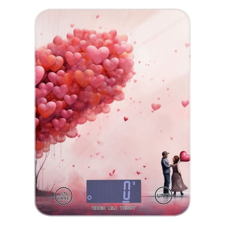 Valentine's Day Couple Hearts Food Scale Digital Kitchen Scale Waterproof Tempered Glass Tare Function 11 lb for Baking Cooking Meal Prep