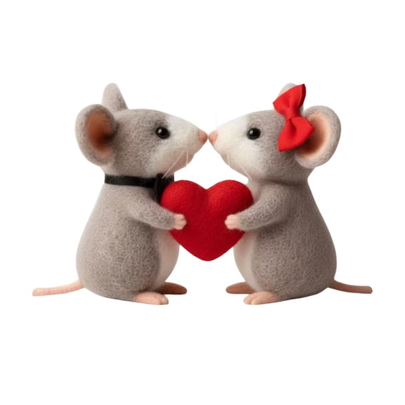 Valentine's Day Couple Mouse Figurine, Felt Mice Holding Heart Ornament, Romantic Tabletop Decor for Valentine's Day, Anniversary & Wedding Gift