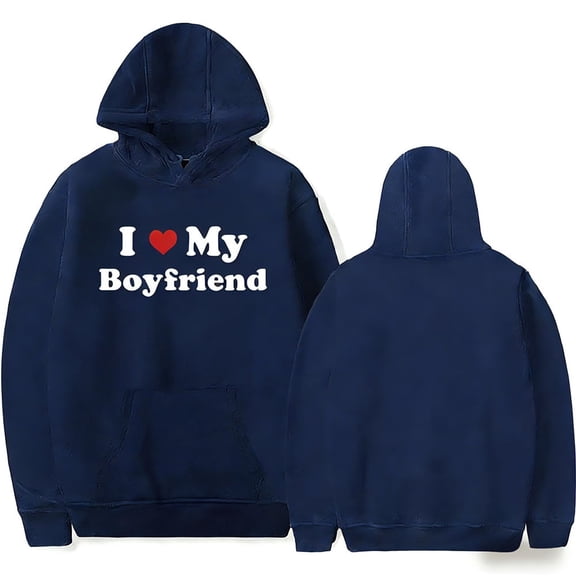Valentine's Day Couple Outfit: I Love My Boyfriend Hoodie Women's Fashion Long-Sleeved Sweatshirt