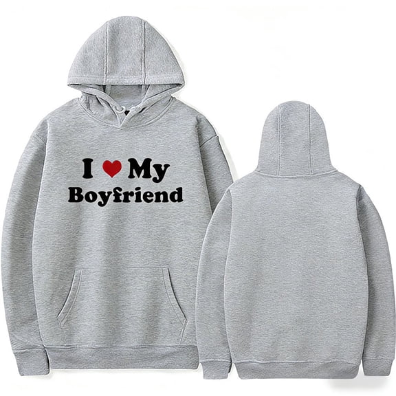 Valentine's Day Couple Outfit: I Love My Boyfriend Hoodie Women's Fashion Long-Sleeved Sweatshirt