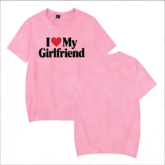 Valentine's Day Couple Outfit: I Love My Girlfriend Casual T-Shirt Men's Fashionable Short-Sleeve Top