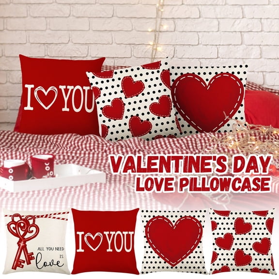 Valentine's Day Couple Pillow Cover, Love Heart Stitched Pattern Decorative Pillow Cushion Cover For Home Sofa Living Room Decoration, 45X45Cm Soft Durable Fabric Couple Gift With