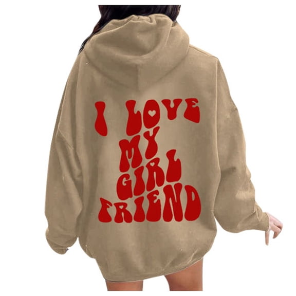 Valentine's Day Couples Hoodie Letter Print Pullover Sweatshirt For Women Cozy Hooded Top With Pockets